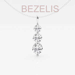 Impresionante Collar de Diamantes Redondos Brillantes Cultivados en Laboratorio, Tres Diamantes en Oro de 14k, Joyería Fina para Mujer, Aniversario - Product Image 2