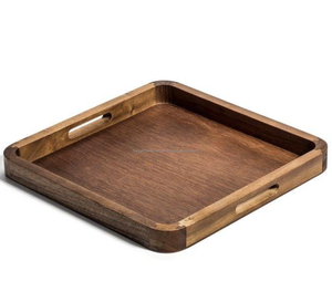 Plateau de service classique en bois massif de qualité supérieure avec design personnalisé, prix bas, idéal pour les fêtes, fait main, pour servir thé, café, jus, en-cas - Product Image 5