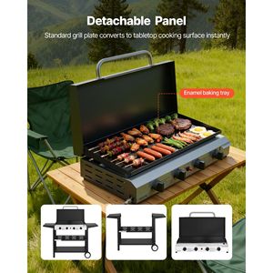 Griglia a Gas Propano a 4 Bruciatori con Piastra Piatta da 29 Pollici, Ruote e Coperchio, 28000 BTU, per Esterni - Product Image 6