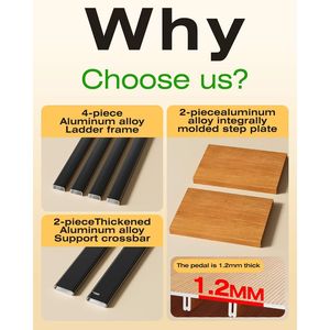 บันไดอลูมิเนียมพับได้ 2 ขั้น น้ำหนักเบา ขั้นบันไดกันลื่นกว้างพิเศษ รับน้ำหนักได้ 330 ปอนด์ - Product Image 2