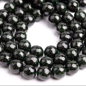 Piedras preciosas de Goldstone verde microfacetadas, cuentas sueltas redondas para hacer joyas, pulseras, collares, manualidades DIY - Product Image 1