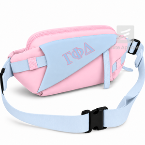 Riñonera Personalizada de la Hermandad Gamma Phi Delta con Logotipo Bordado en la Parte Delantera, Cierre de Cremallera Azul Cielo y Rosa, Uso Diario Informal para Mujer - Product Image 2