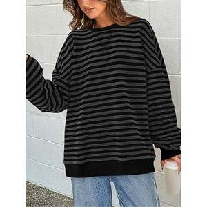 OEM Custom Logo Women's Striped Oversized Sweatshirt Color Block Crew Neck Long Sleeve Casual Loose Pullover Top <b>Y2K</b> Clothes - Product Image 6