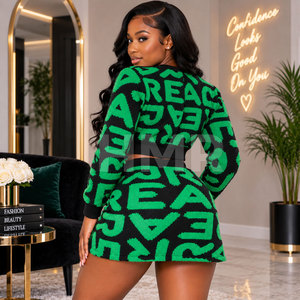 HMR Sisterhood Sorority OEM ODM Acrylic Cotton Letter Print Zipper Top Knitted Varsity Greek <b>Cardigan</b> Skirt Set - Product Image 4