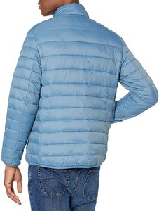 Men's Light Blue Stand Collar <b>Puffer</b> <b>Jacket</b> Zipper Closure Windproof Casual Autumn Wear Polyester Wadding <b>Thin</b> Fit - Product Image 6