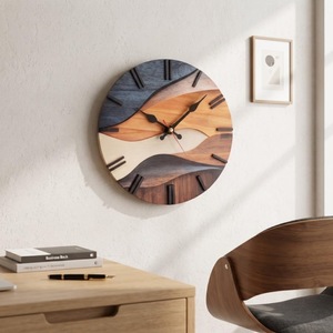 Horloge murale en bois moderne, design géométrique abstrait rond, mouvement silencieux à quartz, décoration de salon - Product Image 4