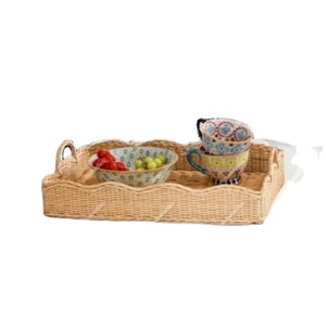 Multifunctional Natural Wood Rattan Storage Basket Wicker <b>Plate</b> Fruit Serving Tray With Handles for Food <b>Organizer</b> for Breakfast - Product Image 2