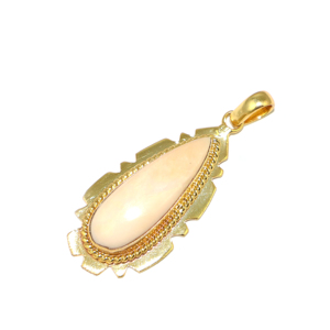 Unique Design Natural Pink Opal Gemstone Pear Shape 24K Plated Pendant Brass Metal Fashionable Jewelry <b>for</b> <b>Girls</b> Wholesale Bulk - Product Image 2