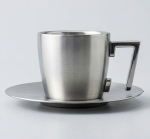 Stainless Steel Tea <b>Cup</b> with <b>Saucer</b> Set Modern Metal Handle Drinkware for Afternoon Tea - Product Image 4