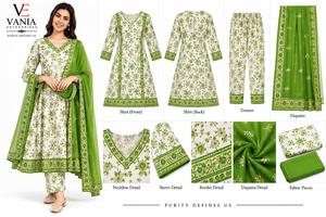 Conjunto de Salwar Kameez para Mujer, Estampado Floral, Cuello en V, Traje de Algodón Puro con Dupatta, Ropa Casual para Bodas - Product Image 5