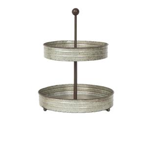 Support de service à 2 niveaux en métal galvanisé avec poignée en bois sculpté, style ferme, plateau de présentation pour cupcakes et desserts, pour événements et maison - Product Image 6