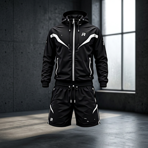 Conjunto Deportivo para Hombre, Sudadera con Capucha Negra, Manga Larga, Cierre Frontal, Pantalones Cortos de Secado Rápido, Corte Regular, para Otoño - Product Image 3