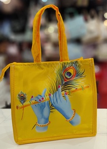 Premium Divine Lord Krishna Flute and Peacock Feather Printed Satin Tote Bag Eco Friendly Reusable Carry Bag for Women and Girls - Product Image 5