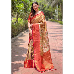 Sari de Seda Dharmavaram Rojo Original de Elite Weaves, Chal Étnico Tradicional Tejido con Zari, 0.65g - Product Image 3