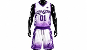 Maillot de basketball sans manches pour homme White Stitch 01, imprimé numérique dégradé violet, en Spandex/Polyester respirant, athlétique - Product Image 2