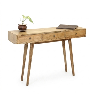 Meuble de salon en bois massif, buffet d'entrée de style moderne du milieu du siècle, avec 3 tiroirs, finition artisanale balinaise - Product Image 1