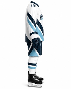 Ice Hockey Uniform White Navy Blue Sublimation Print Adult <b>Men</b> Breathable Polyester Sportswear Seamless Fusing Needle Detection - Product Image 3