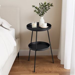 2-Tier Round Modern Black Metal <b>Side</b> <b>Table</b> Adjustable Feet 12.6\" Small End <b>Table</b> Double <b>Tray</b> Storage Contemporary Accent <b>Table</b> - Product Image 3