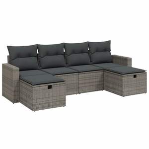 Ensemble de canapé de jardin modulaire en polyrotin gris avec rangement, mobilier d'extérieur 4 places, design contemporain - Product Image 4