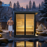 Villa alpine Snowscape, sauna extérieur de luxe, structure en pin thermique, toit plat panoramique en verre, WiFi intelligent, prêt pour la livraison DDP