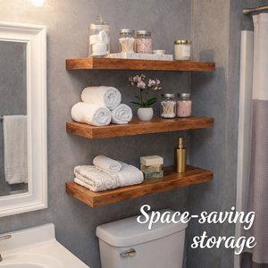 ชั้นวางของไม้แบบลอยติดผนังสไตล์โมเดิร์นมินิมอล ตกแต่งด้วยหนังสือ ต้นไม้ และของตกแต่งบ้านโทนสีกลางๆ - Product Image 5