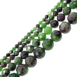 Cuentas redondas microfacetadas de zoisita rubí natural, cuentas sueltas de piedras preciosas de rubí para la fabricación de joyas, 2MM 3MM 4MM, mayorista, 12.5 pulgadas - Product Image 3