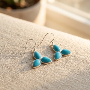Pendientes Colgantes de Turquesa Natural en Forma de Lágrima, Plata de Ley 925, Hechos a Mano, con Gema Azul, Joyería Boho, Regalo - Product Image 5