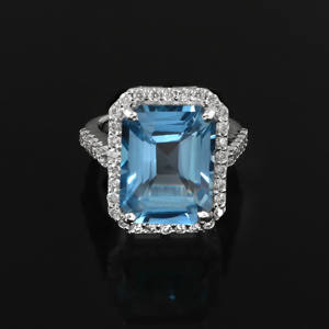 Anillo de Plata de Ley 925 con Aguamarina, Anillo de Regalo de Cumpleaños, Anillo con Corte Esmeralda - Product Image 2