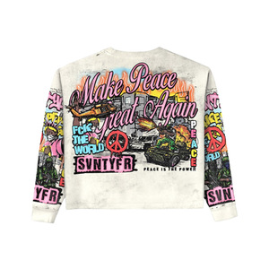 Make Peace Great Again Printed <b>Long</b> <b>Sleeve</b> T-<b>Shirt</b> <b>Men</b> Streetwear O-Neck Knitted Cotton Regular Fit - Product Image 1