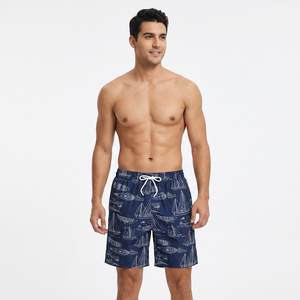 Shorts de Baño para Hombre, Color Azul Marino, Estampado con Veleros, Secado Rápido, Cintura con Cordón Ajustable, Estilo Casual - Product Image 3