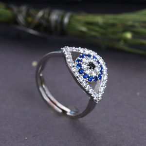 925 Sterling Silver Evil Eye Adjustable <b>Ring</b> with Blue Sapphire Spiritual CZ Stones Protection Adjustable <b>Wedding</b> Party <b>Ring</b> - Product Image 2