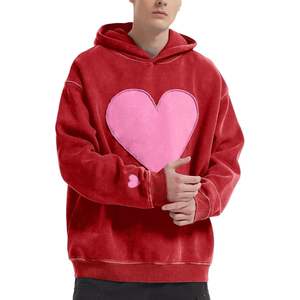 2025 2025 hommes XXS surdimensionné polaire à capuche avec coeur Patch lourd Vintage sweat solide motif Couples à capuche - Product Image 1