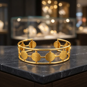 Bracelet jonc ouvert en laiton plaqué or 18 carats, motif cercle géométrique, tendance chrétienne, ajustable pour femme - Product Image 5