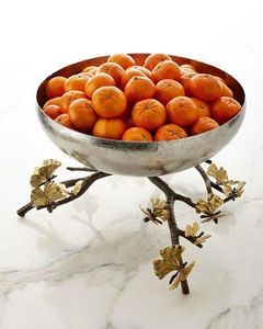Bol de service décoratif de luxe en métal argenté et doré à motif floral, en acier inoxydable, pour salade, fruits, centre de table, vaisselle, bol à noix - Product Image 3