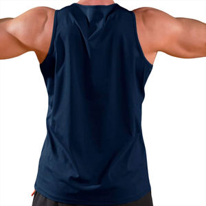 Camisetas sin mangas al por mayor para hombre, color azul marino sólido, corte regular, cuello redondo, para verano. - Product Image 4