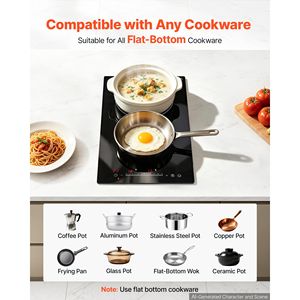 Table de cuisson en céramique 12 pouces, 2 brûleurs, cuisinière électrique portable 1800W 120V, cuisinière radiant intégrée pour comptoir - Product Image 6