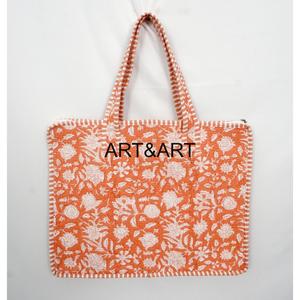 ART&ART Bolso para portátil 100% algodón con estampado floral naranja, cierre de cremallera acolchado, bolso de hombro informal de gran capacidad - Product Image 6