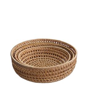 Bandejas de mimbre tejidas a mano, cestas de servicio de estilo europeo multifuncionales de mimbre respetuosas con el medio ambiente para comida, frutas, decoración de cocina rústica - Product Image 1