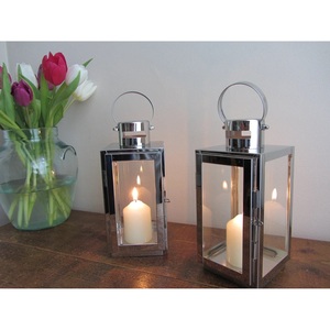 Juego de 2 linternas de vela de 25cm de plata cromada pulida, soportes de luz de té para decoraciones de boda, hermosas decoraciones de boda - Product Image 2