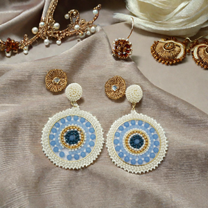 Trending Hot Sales White Rounded Embroidery Design Earrings Fashionable Classic Unisex for Gifts and Parties by Aaliyan Impex - Product Image 2