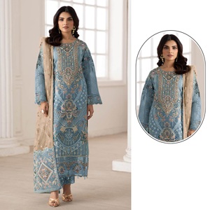 Costume pakistanais tendance en soie froissée avec broderies lourdes et travail Khatli. Achetez directement auprès du fournisseur. - Product Image 1