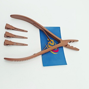 Professional Brown Color Two Hole Hair Extension Pliers Stainless Steel Micro Ring Nano Bead Pliers Tool OEM <b>Clips</b> - Product Image 6