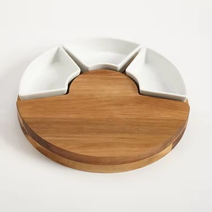 Eco-friendly Wood Charcuterie Board <b>Set</b> Sectional Cheese Tray Fruit Serving Platter Stone Wood Handle 3 cm Thick Dishwasher Safe - Product Image 4