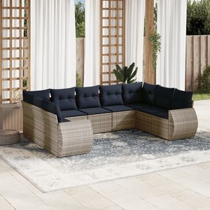 Ensemble de canapés de jardin en polyrotin gris avec coussins, 9 pièces, mobilier d'extérieur au design contemporain - Product Image 3