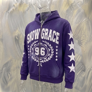 Sudadera con Capucha y Cierre de Cremallera Snow Grace para Hombre, Ropa Casual de Invierno, Diseño Estampado, Corte Holgado, 100% Algodón - Product Image 3