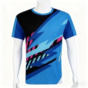 T-shirt de sport personnalisé pour homme, motif bleu, séchage rapide, polyester, athlétique, gym, course à pied, performance, entraînement, jersey uni - Product Image 3