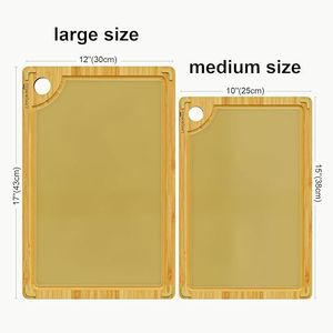 Tagliere in bambù a doppia faccia con manici integrati, scanalature per succhi, per uso alimentare in cucina - Product Image 2