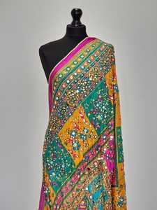 Ethnic Handmade Silk Banjara Shawl Women's Floral Print Long Scarf <b>With</b> <b>Mirror</b> Work All Seasons Fashion Accessory Custom Colors - Product Image 3