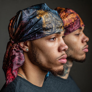 OEM Heat-Transfer Printed Silk Satin Durag <b>Head</b> <b>Wrap</b> for Men Casual Eco-Friendly Stretchable Durag Breathable All Seasons - Product Image 4