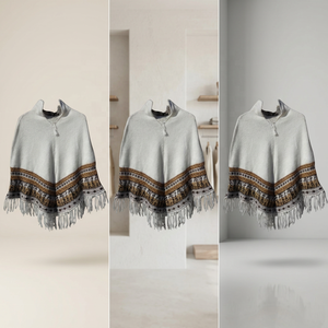 Poncho unisexe en laine d'alpaga mélangée, motif géométrique, tricoté, pour toutes les saisons - Product Image 2